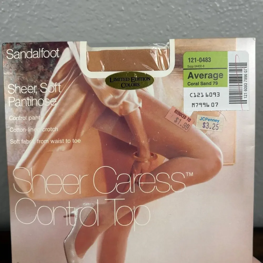 Sheer Caress Control Top Pantyhose Size Average Coral Sand 79 Sandalfoot Tights